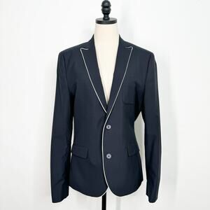 ASOS Navy Blue Nautical Blazer White Trim Preppy Academia Suit Office Size 6